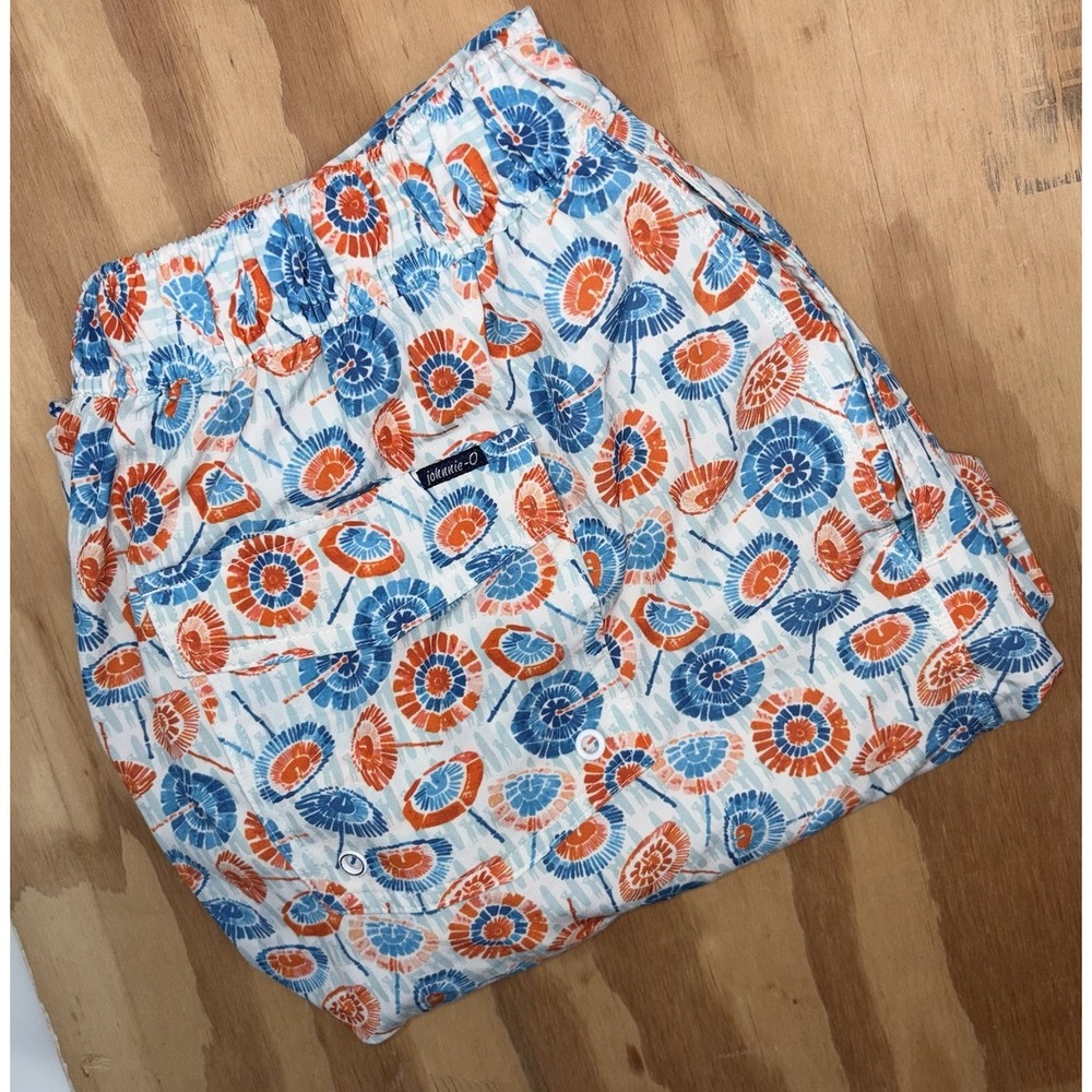 Johnnie-O Harbor Half Elastic Swim Trunks Surf Shorts Gulf Blue Umbrella Print‎